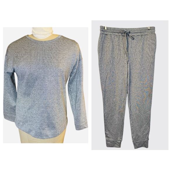 Anne Klein Leisurewear Track Suit Silver Metallic Sz. M  2-Piece Set Weekend - Picture 1 of 12